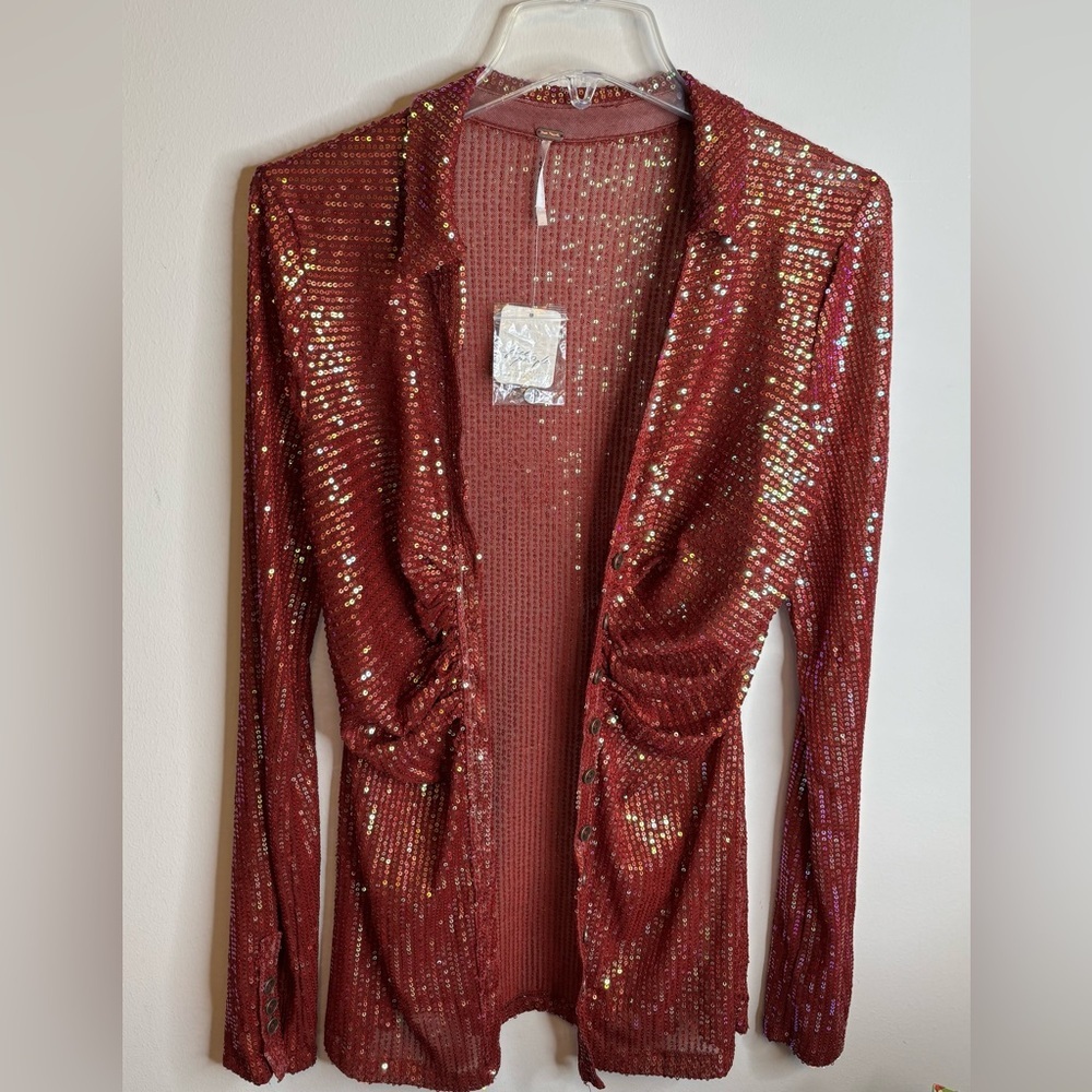 FREE PEOPLE SEQUIN BLOUSE - Picture 3 of 8